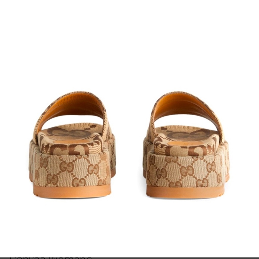 AUTHENTIC GUCCI Angelina Platform 55mm Sandal Camel Canvas Women's size 7 - Picture 6 of 6